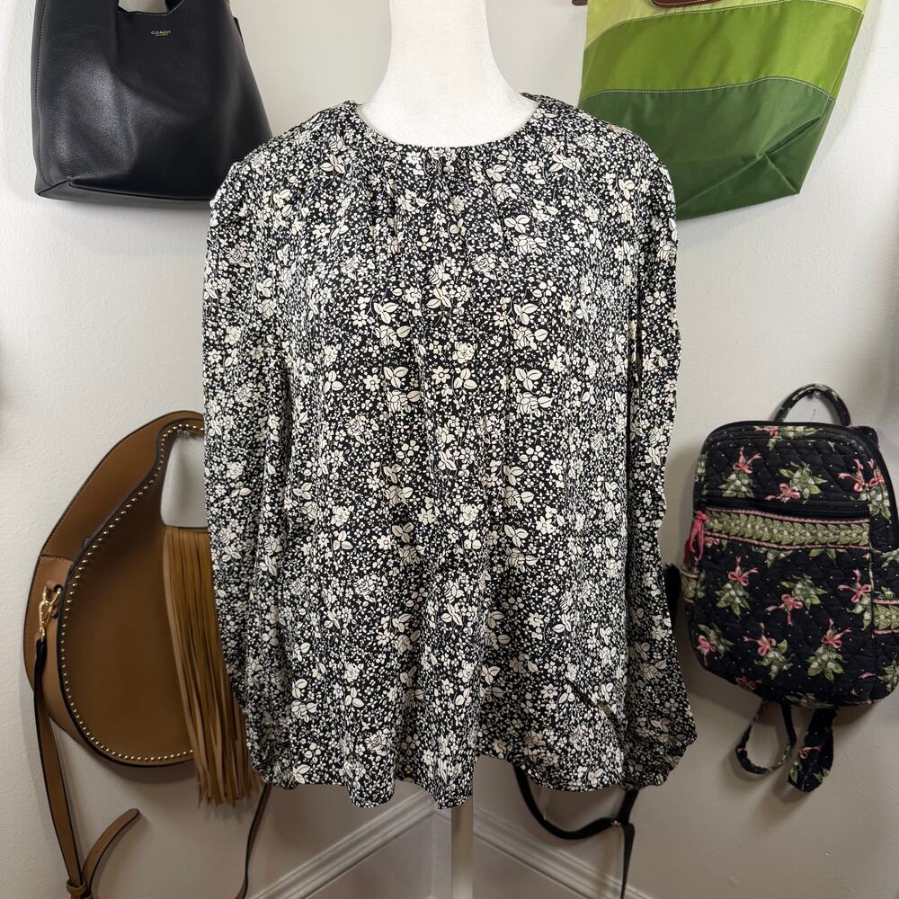CO Black Cream Ditsy Floral Silk Blouse XL
